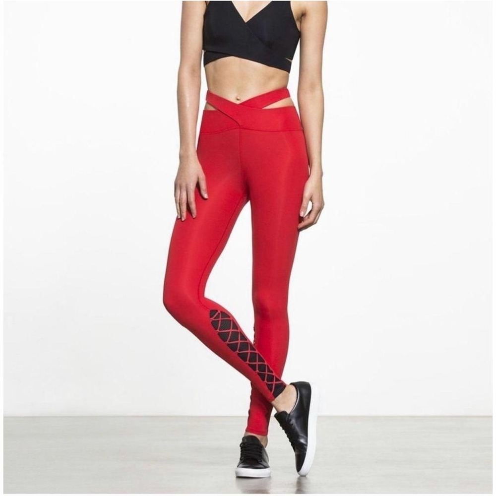 Jonathan Simkhai Vibrant Red Leggings with Crisscross Design